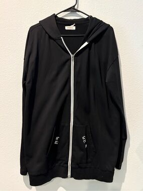 Discontinued Eggie Korean Oversized Women's Black Full-Zip Hooded Sweatshirt
